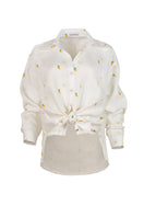 Estefania Camomille Ivory Mango button-down shirt, white cotton with classic collar and button details, casual and stylish for everyday wear.