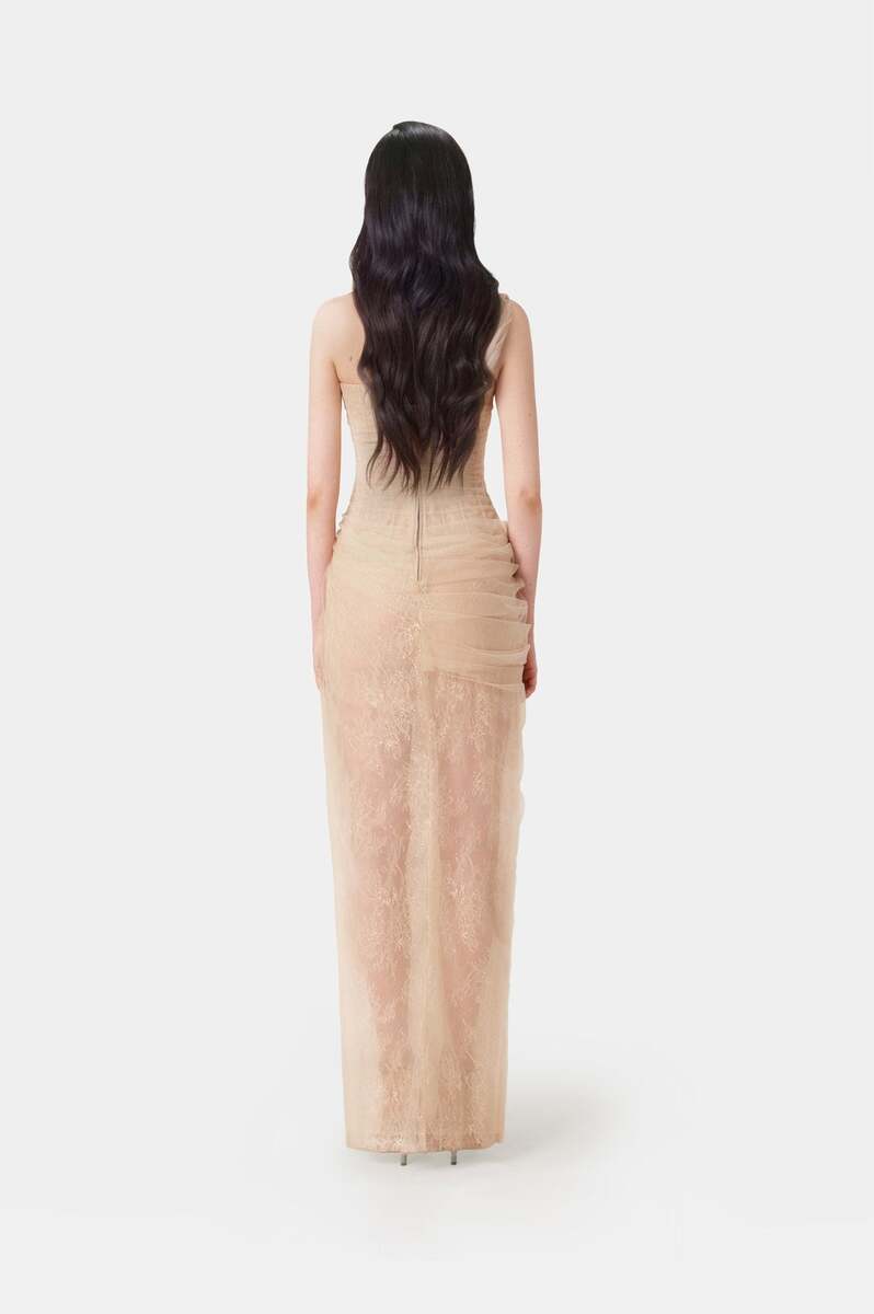 Pink Mara gown by Montsand featuring elegant fabric and flowing design, perfect for formal occasions.