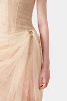 Pink Mara dress by Montsand featuring elegant gown design with flowing fabric and stylish neckline.