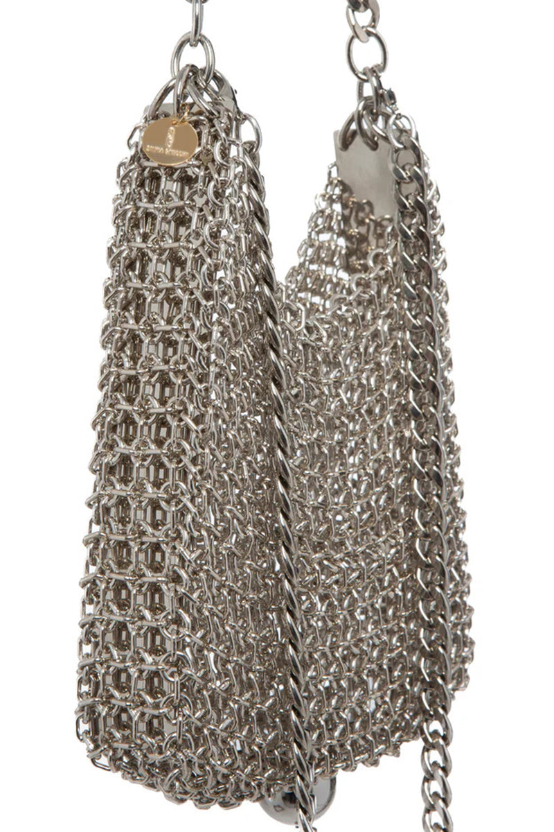 Silver Silvia Gnecchi Marais shoulder bag with sleek design, featuring a structured silhouette and elegant metallic finish.