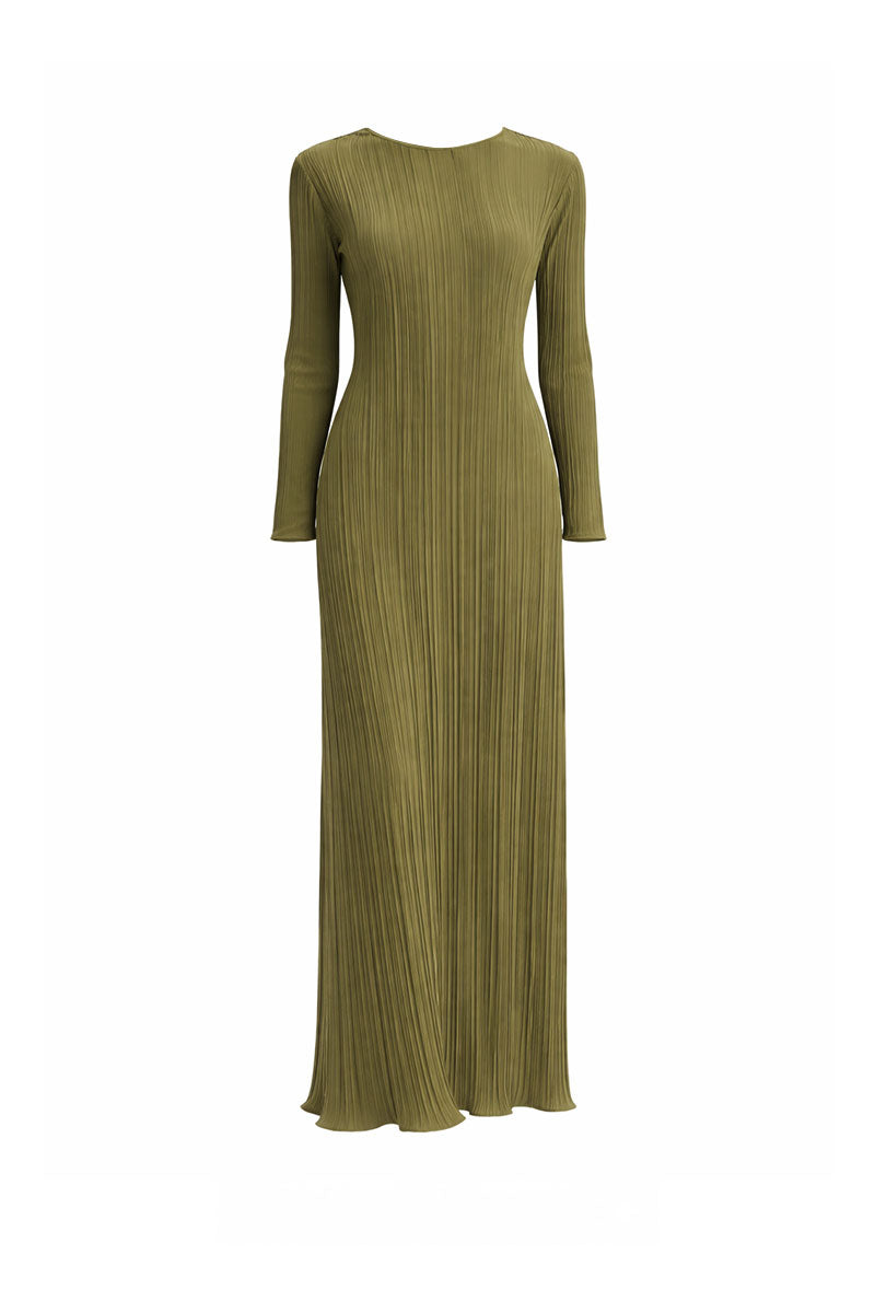 Forest green Maylé Vásquez MARENA maxi dress with flowing fabric and elegant design, perfect for chic summer occasions.