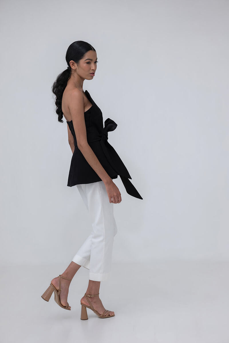 Black Marea blouse by ANA + MARIA, showcasing the stylish long-sleeve top with a relaxed fit and elegant design.