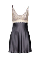 NK IMODE Margaux sophisticated sensual silk chemise with bust support in wet sand color, featuring elegant, smooth fabric and delicate design.