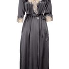 Elegant NK IMODE Margaux long silk robe in wet sand color, showcasing its sophisticated and sensual flowing design.