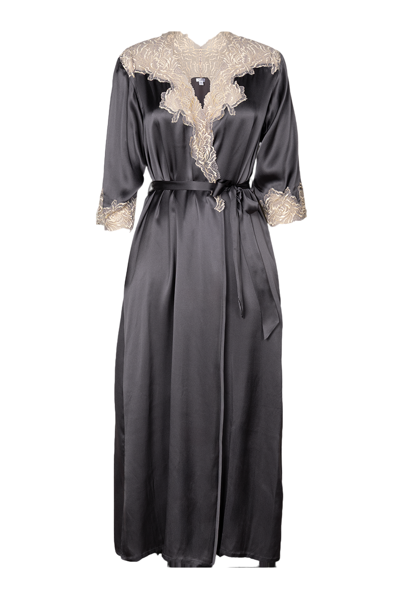 MARGAUX SOPHISTICATED SENSUAL LONG SILK ROBE IN WET SAND