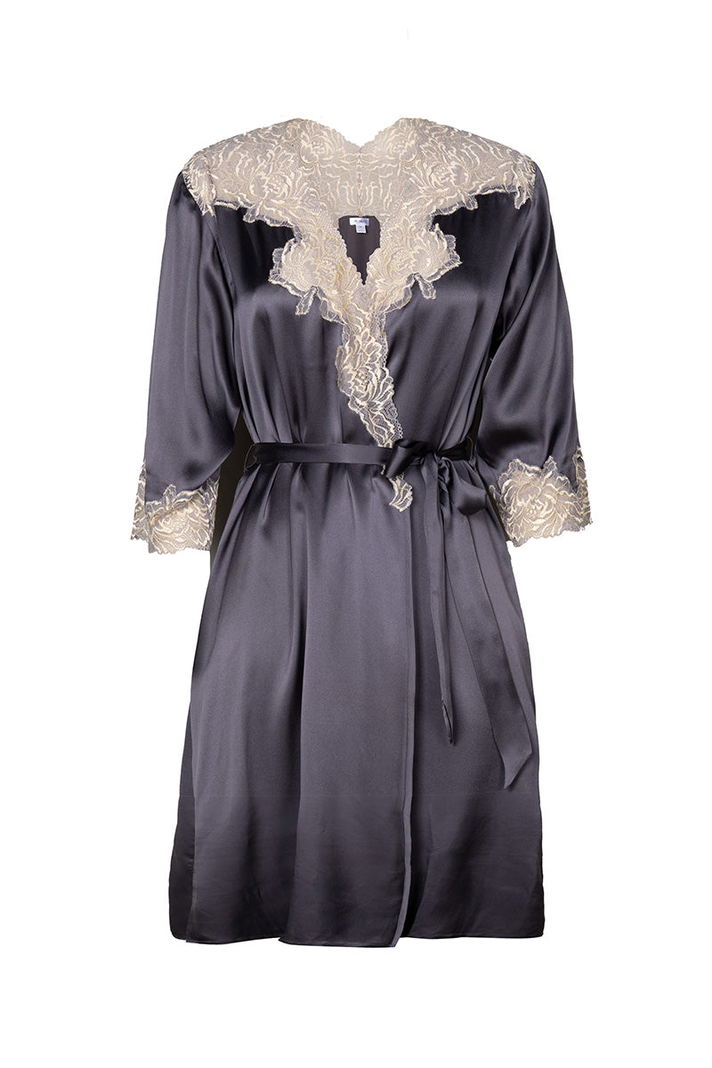 MARGAUX SOPHISTICATED SENSUAL SHORT SILK ROBE IN WET SAND
