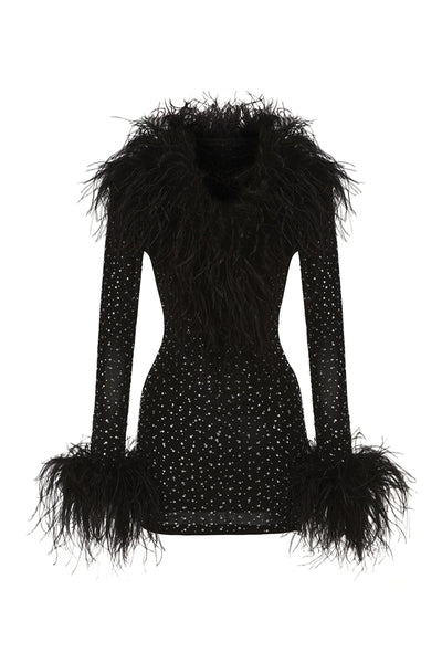 fluffy dress black Black fluffy halter neck mini dress – All There Boutique main image 0