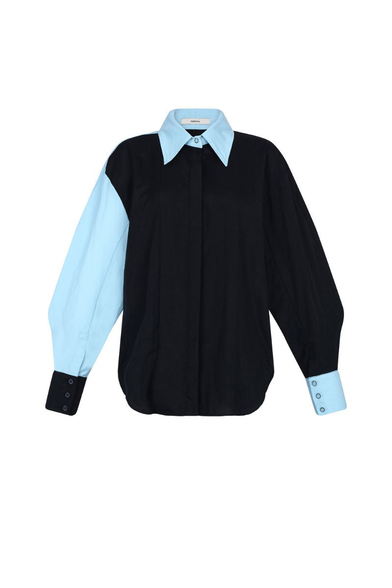 MAESTRO SHIRT IN BLACK AND LIGHT BLUE - CULT MIA