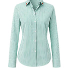 Green striped Verdelimon shirt with front view, casual long-sleeve design, featuring a classic pattern and comfortable fit.