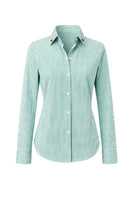 Green striped Verdelimon shirt with front view, casual long-sleeve design, featuring a classic pattern and comfortable fit.