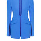 Blue Marseille jacket by LEKIEU, featuring a stylish and comfortable design, shown hanging on a clothing rack.