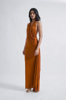 Deme by Gabriella Martina maxi dress in flowy fabric with a stylish design, perfect for elegant occasions.