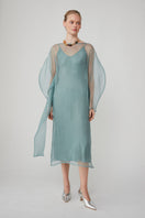 Mastani LIBA organza midi dress in Saxon blue, featuring a flowy silhouette and elegant design.