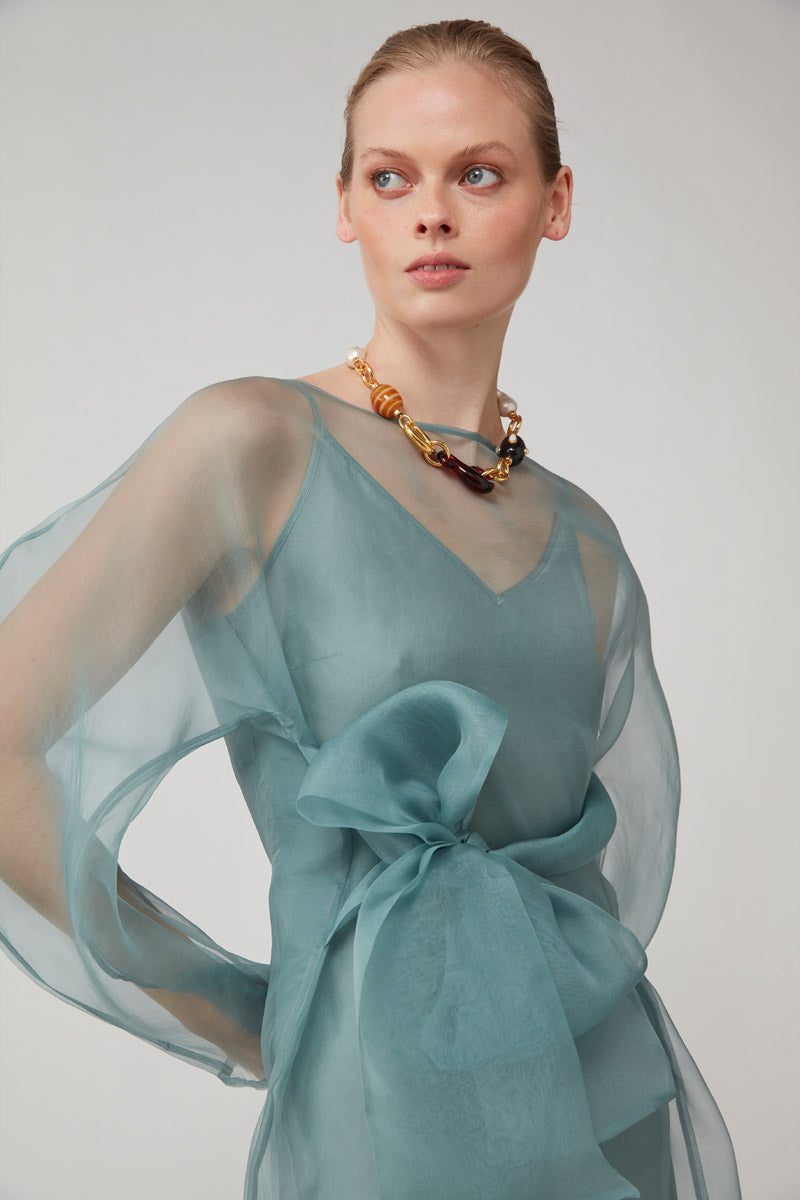 organza dress fabric HAPPY CLOTHING HAYLEY GRAY ORGANZA FLARED MAXI DRESS
