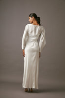 Mastani Roohi co-ord set featuring a wrap top and maxi slip in a stylish design with pearl accents.