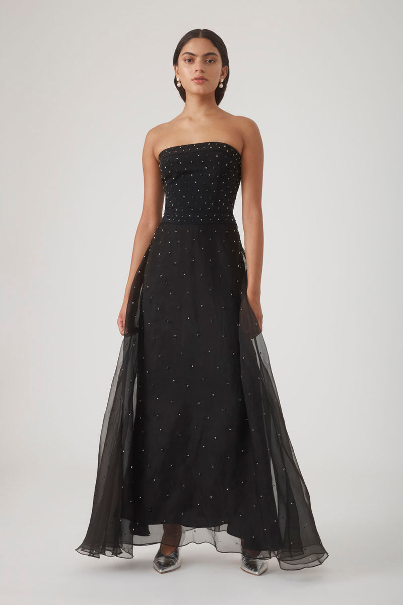 KOSALA BEADED STRAPLESS DRESS IN NOIR - CULT MIA