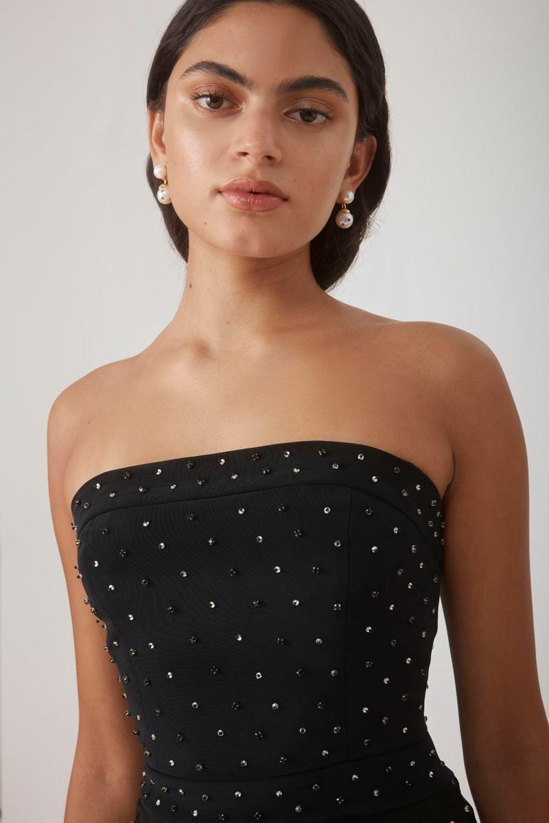 KOSALA BEADED STRAPLESS DRESS IN NOIR - CULT MIA