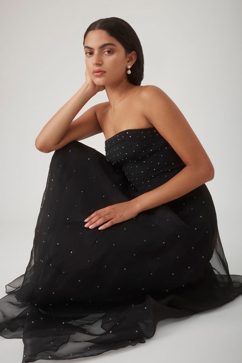KOSALA BEADED STRAPLESS DRESS IN NOIR - CULT MIA