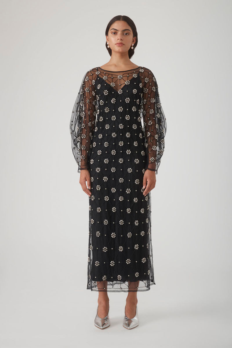 LIBA CRYSTAL TULLE DRESS IN NOIR - CULT MIA