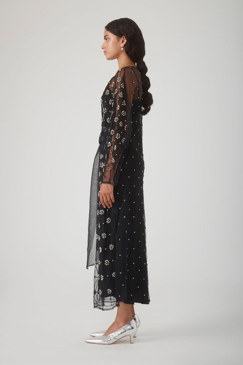 LIBA CRYSTAL TULLE DRESS IN NOIR - CULT MIA
