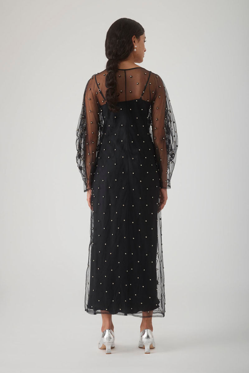LIBA CRYSTAL TULLE DRESS IN NOIR - CULT MIA