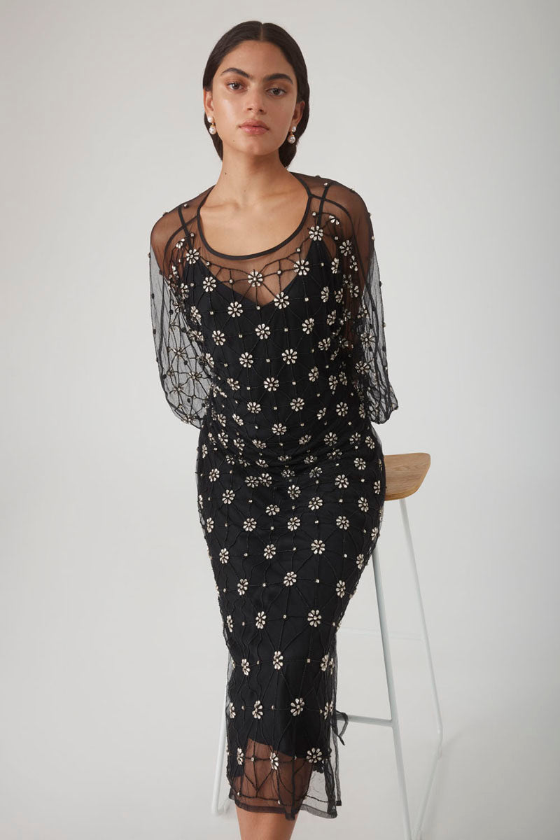 LIBA CRYSTAL TULLE DRESS IN NOIR - CULT MIA