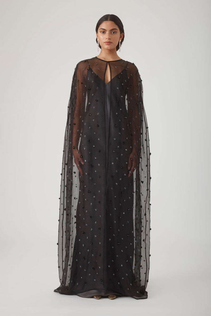 MAXI FLORAL BEADED CAPE IN NOIR - CULT MIA