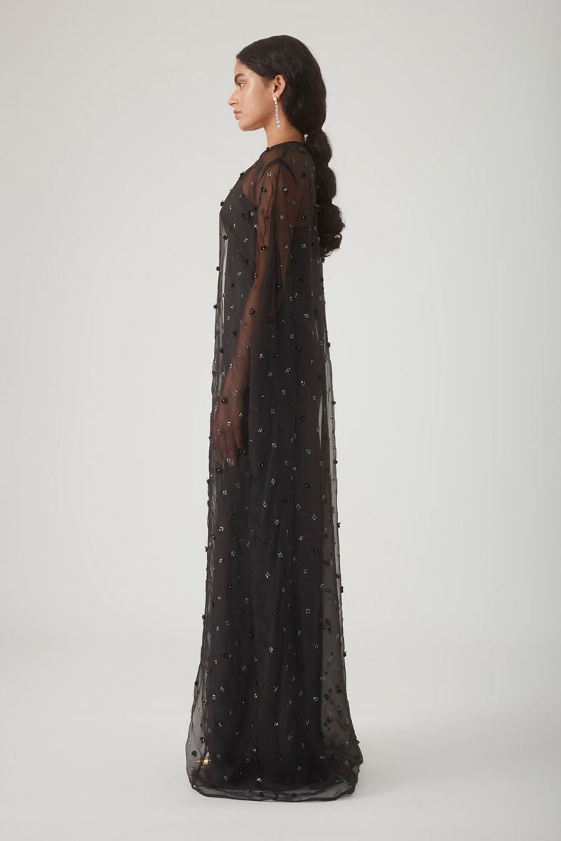 MAXI FLORAL BEADED CAPE IN NOIR - CULT MIA