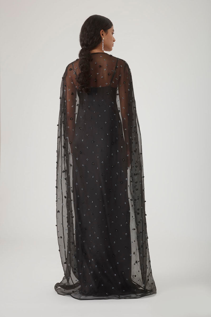 MAXI FLORAL BEADED CAPE IN NOIR - CULT MIA