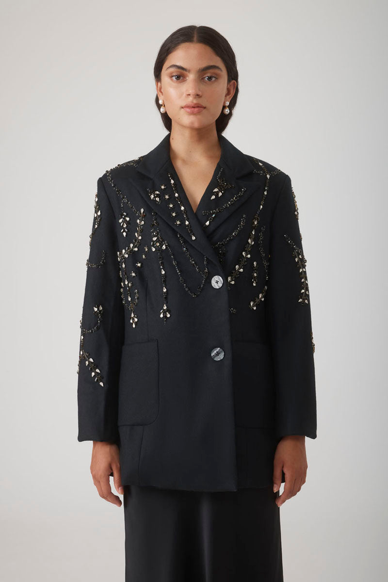PRIYA EMBELLISHED BLAZER IN NOIR - CULT MIA