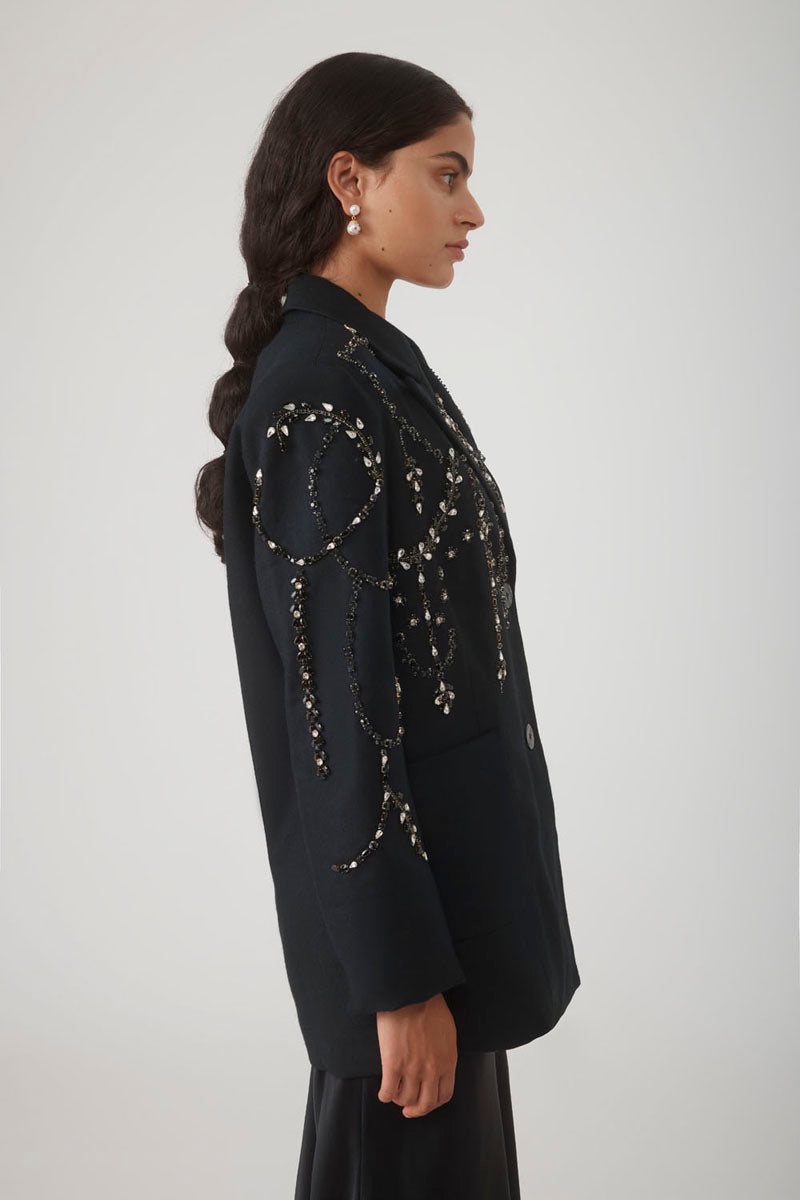 PRIYA EMBELLISHED BLAZER IN NOIR - CULT MIA
