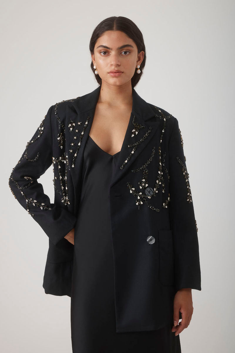 PRIYA EMBELLISHED BLAZER IN NOIR - CULT MIA