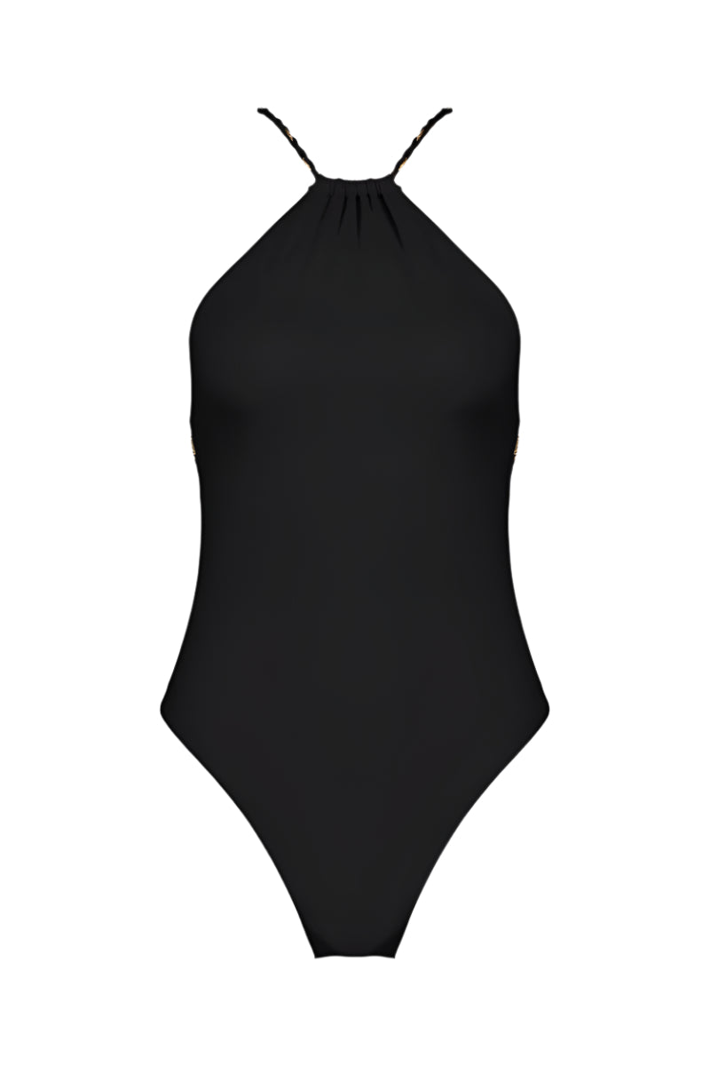 Maliluha Matutine one-piece swimsuit in classic nero black, featuring a sleek, fitted design for stylish beachwear.