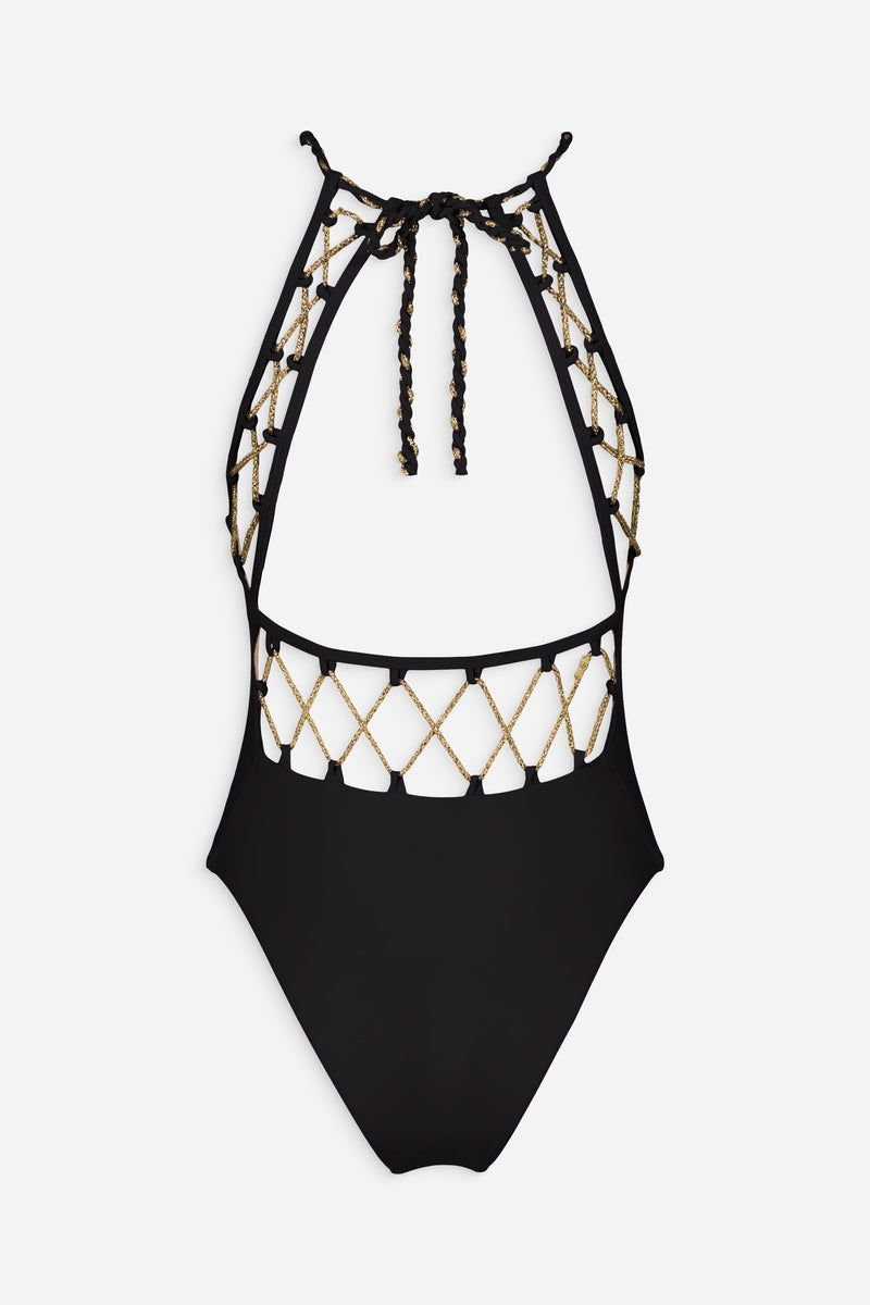 Black Maliluha Matutine one-piece swimsuit with a sleek, fitted design, perfect for swimming and beachwear.