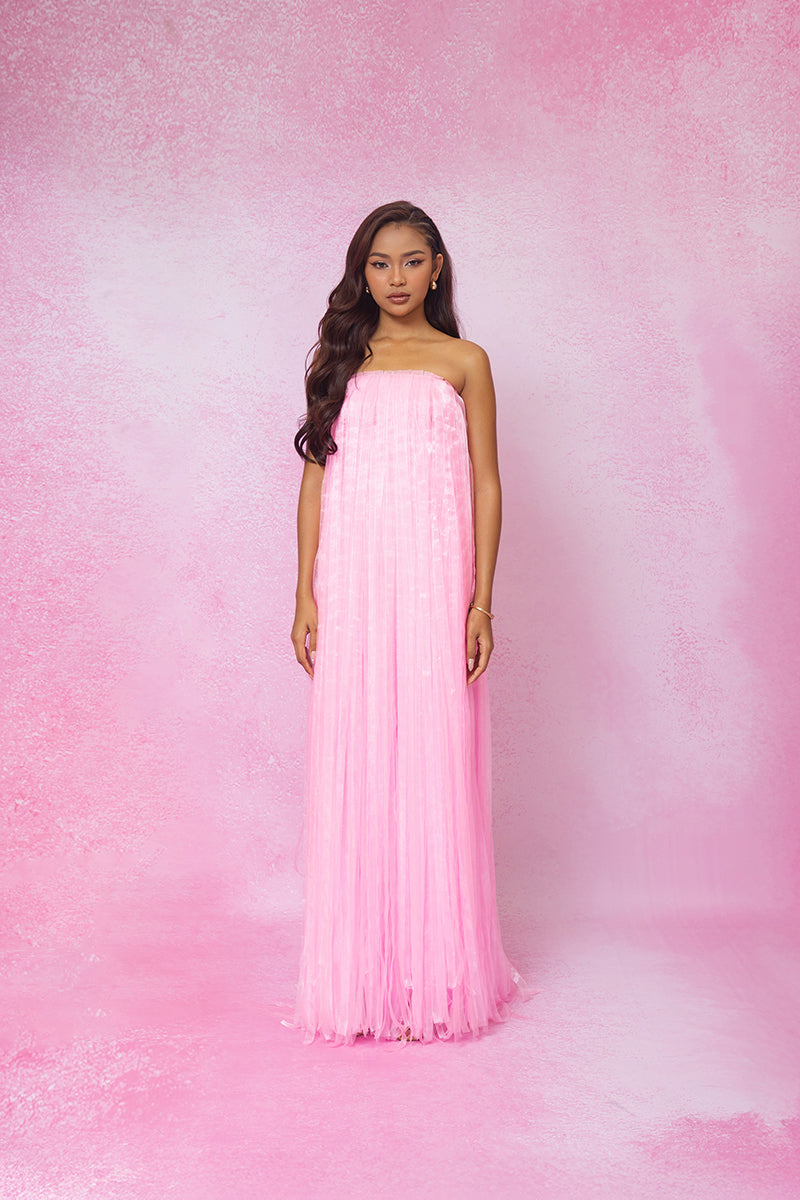 MAXI ALL OVER FRINGED DRESS IN PINK - CULT MIA