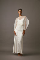 Elegant MASTANI maxi slip dress in pearl color, flowing fabric with a relaxed fit, perfect for stylish summer occasions.