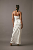 Elegant MASTANI maxi slip in pearl color, featuring a flowing design and lightweight fabric, perfect for formal occasions.