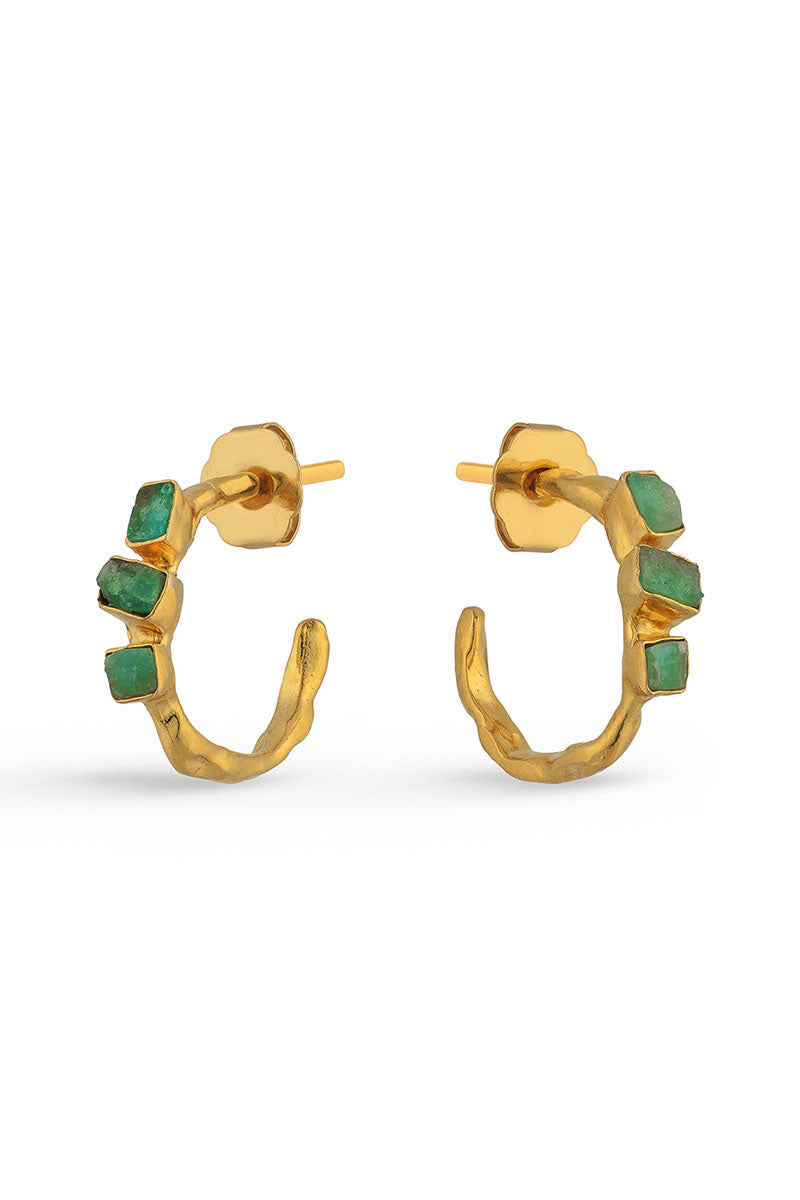 MAYA FRONT EMERALD HOOPS IN GOLD - CULT MIA