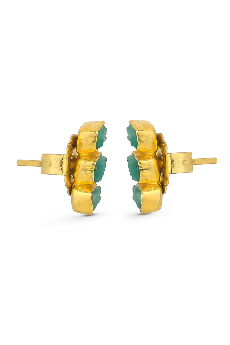 Gold Maya 3 stone stud earrings by Fenomena featuring three embedded stones on a sleek earring design