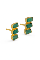 Gold Maya 3 stone stud earrings by Fenomena, featuring elegant design with three sparkling stones and classic earring style.