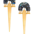 Freya Rose Maya earrings with paua shell inlay, featuring elegant dangle design and intricate silver detailing.