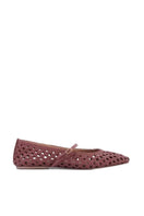 A pair of AERA Maya Paprika intrecciato flats with woven textured design and slip-on style in a vibrant paprika color.