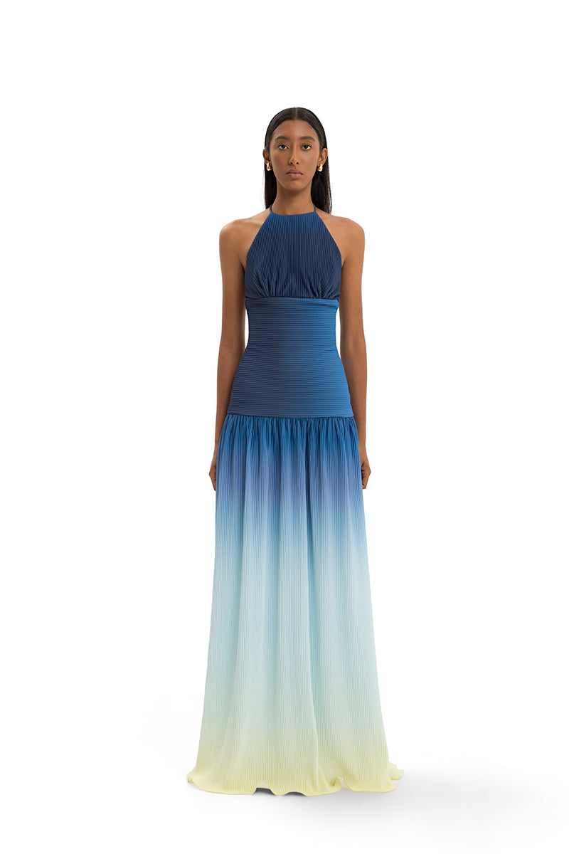 Elegant Maylé Vásquez Sirena Gown maxi dress with flowing fabric and intricate detailing, perfect for formal occasions.