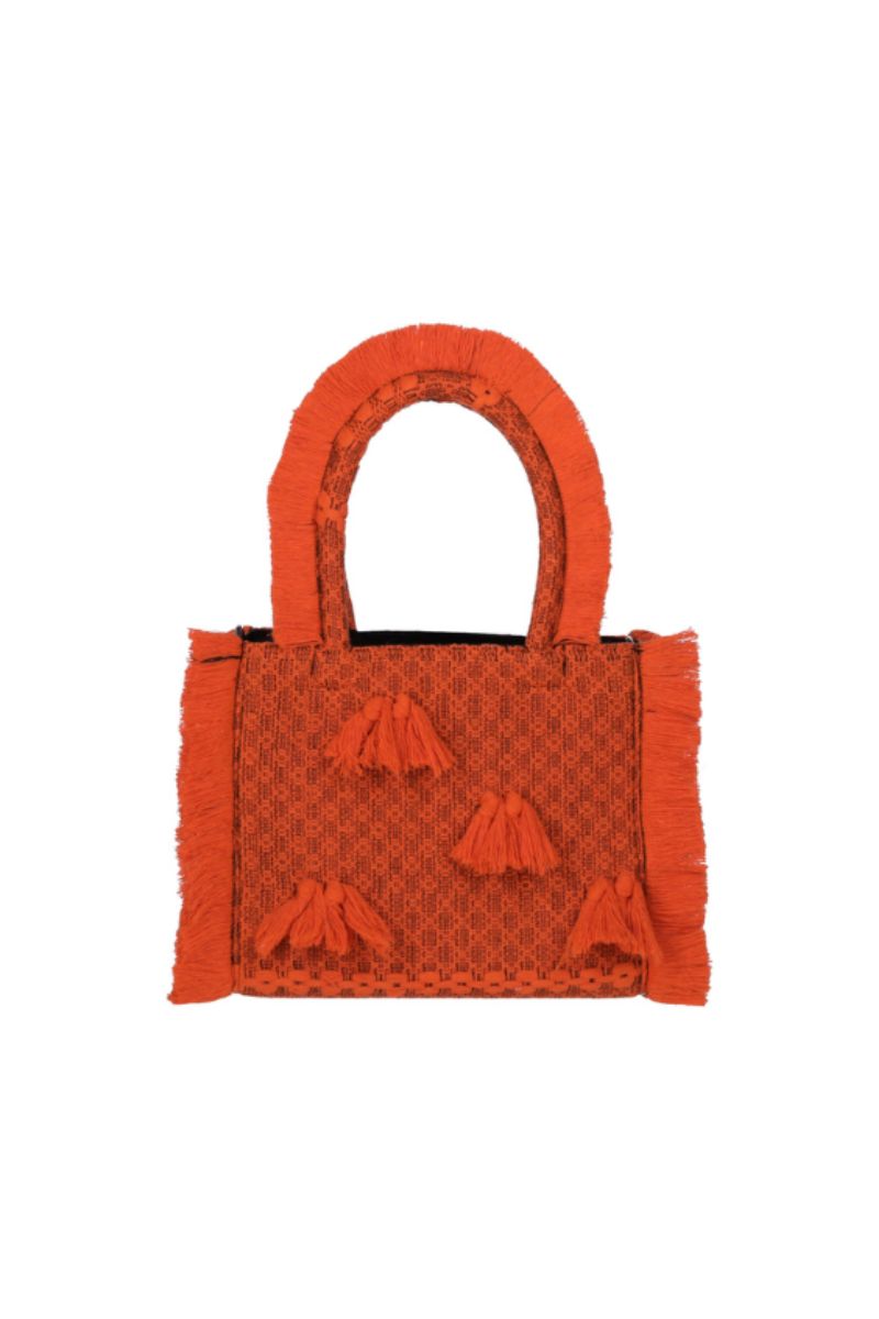Bani Medium Poka Kenzo top handle bag in vibrant patterned fabric with a sturdy top handle and sleek design.