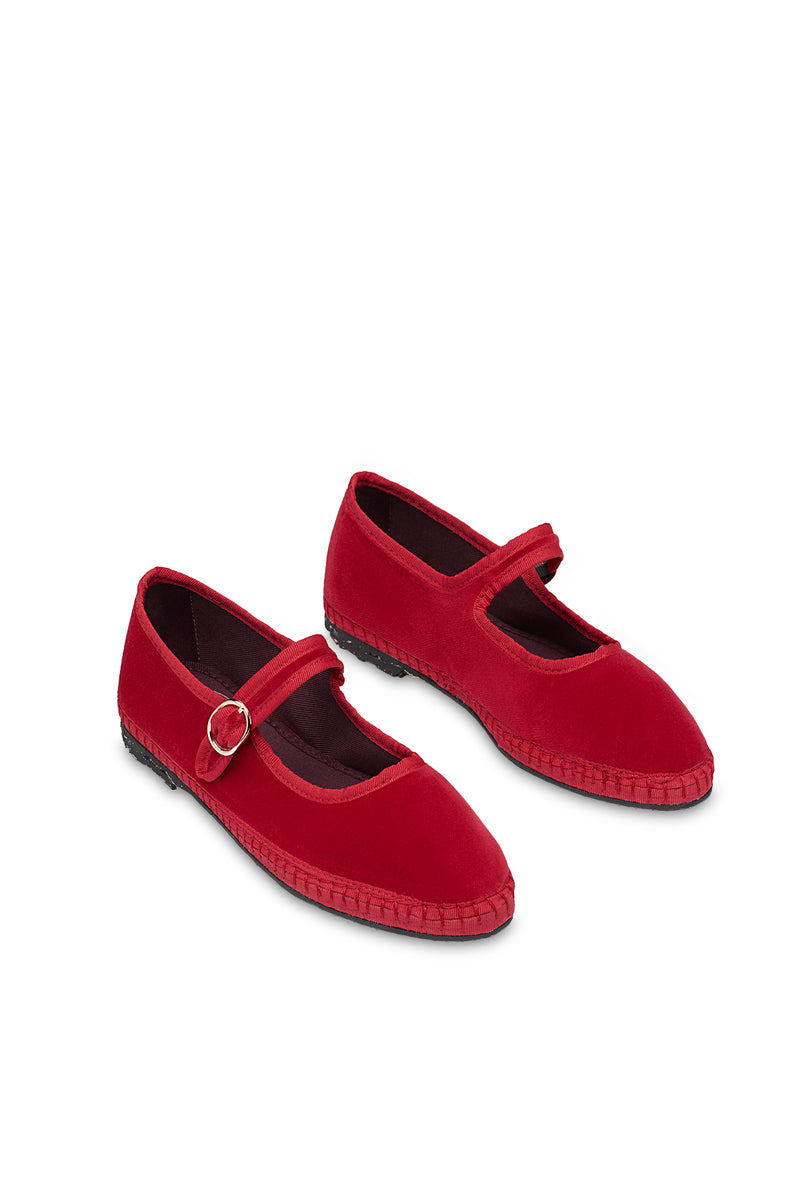 Flabelus Mellark flats in red with matching red piping, featuring a sleek design and comfortable slip-on style.