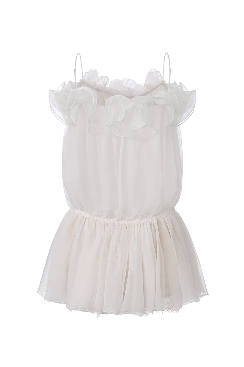 White Melody mini dress by Nana Jacqueline, shown from the back with fitted silhouette and stylish design details.