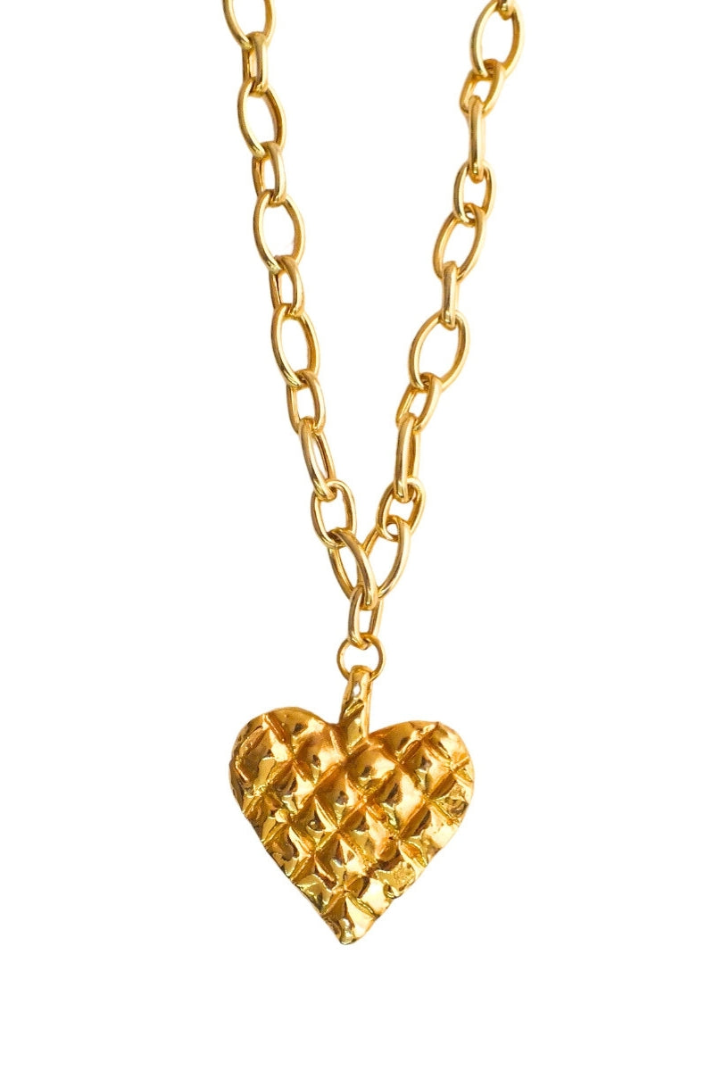 Gold melted heart necklace by Oz Objects, featuring a unique, abstract heart pendant on a delicate chain.