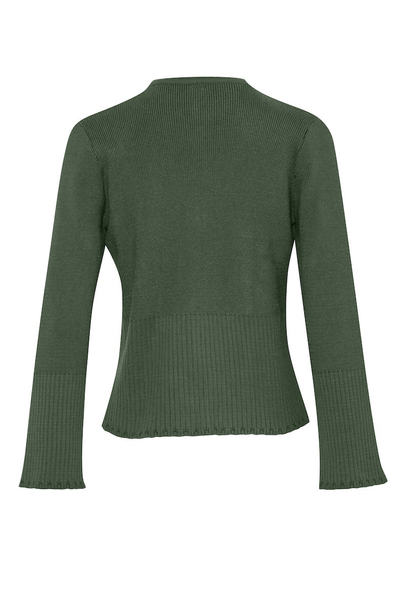 Baobab Meraky sweater in sage green, cozy knit sweater with long sleeves and ribbed cuffs, casual and stylish for everyday wear.