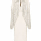 White Nana Gotti Bianca maxi dress front view, flowing fabric, elegant design, sleeveless style, perfect for summer or formal occasions.