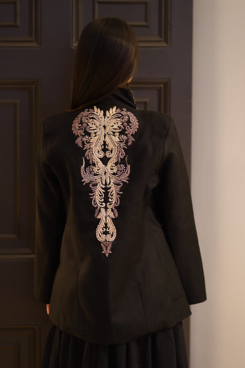 Nadya Shah Mercurial Jacket shown from the back, lightweight casual jacket with a sleek design and modern style.